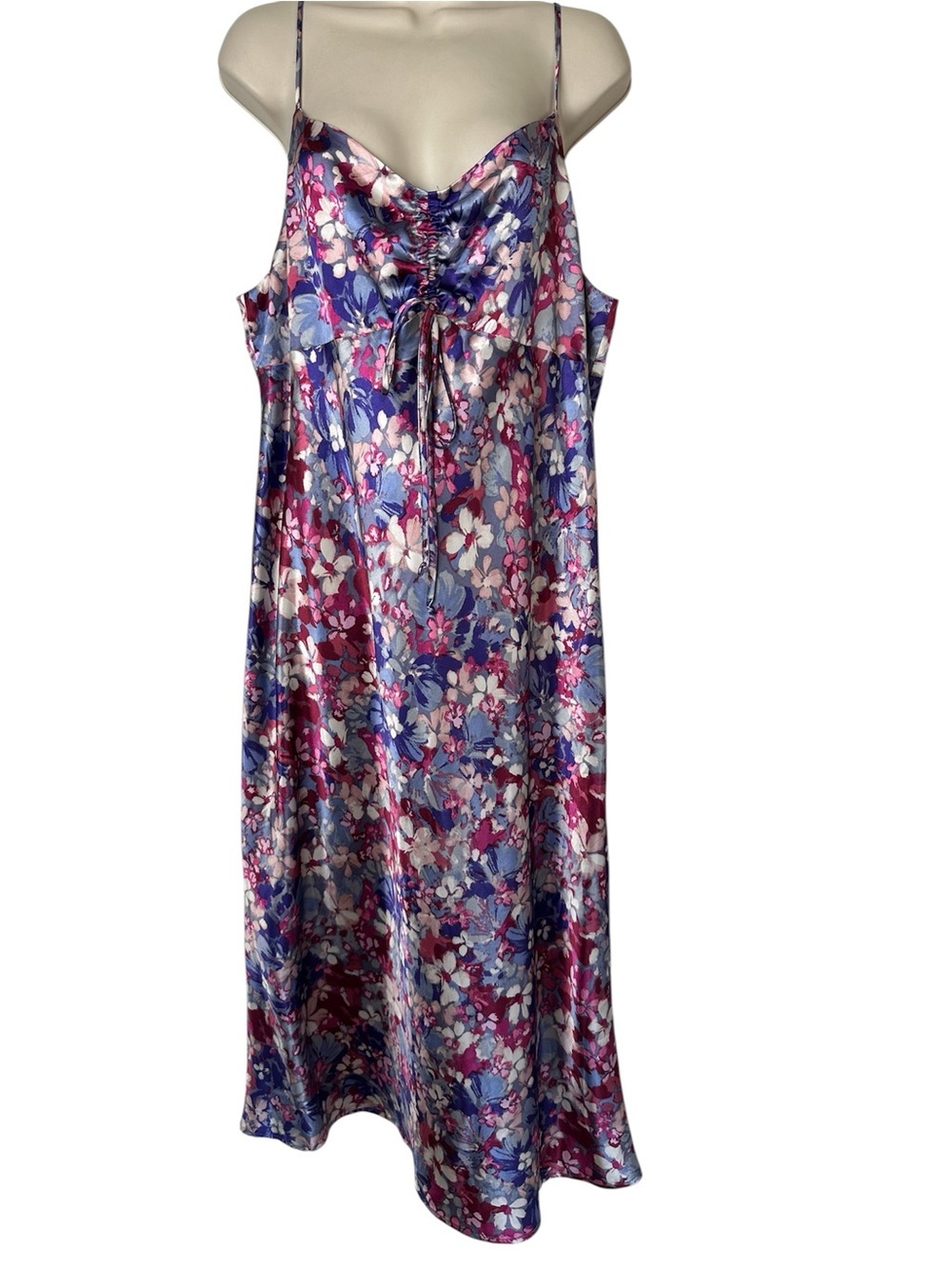 Emma & Michele Satin Floral Slip Dress in Purple, Pink, Blue